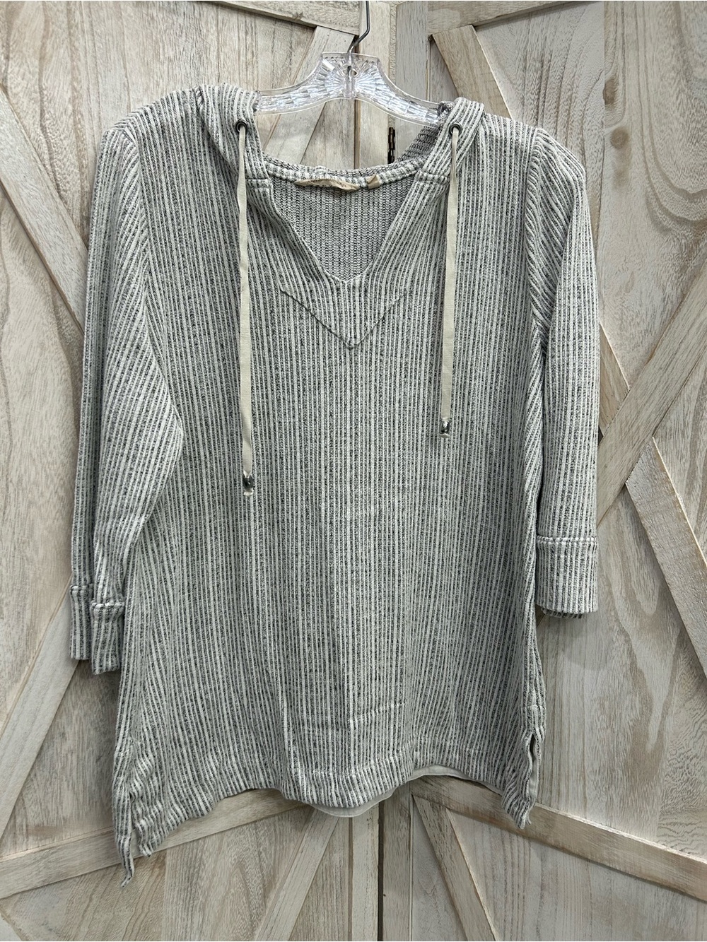 Soft Surroundings Gray & Cream Knit Hooded Pullover